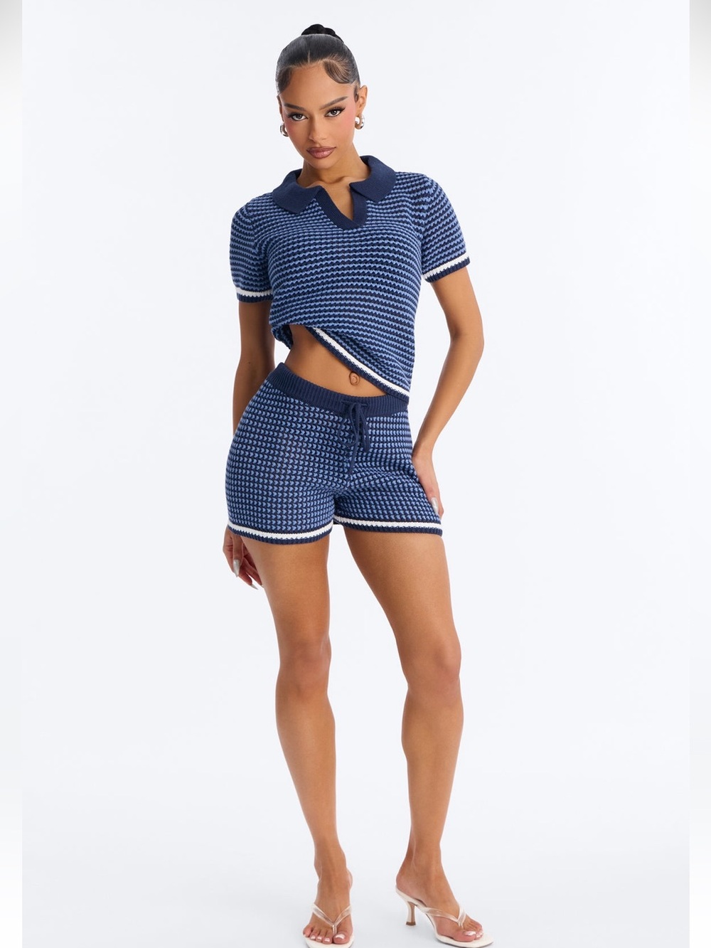 NEW Navy Blue Knit Two-Piece Polo Collar Shirt & Short Set - M